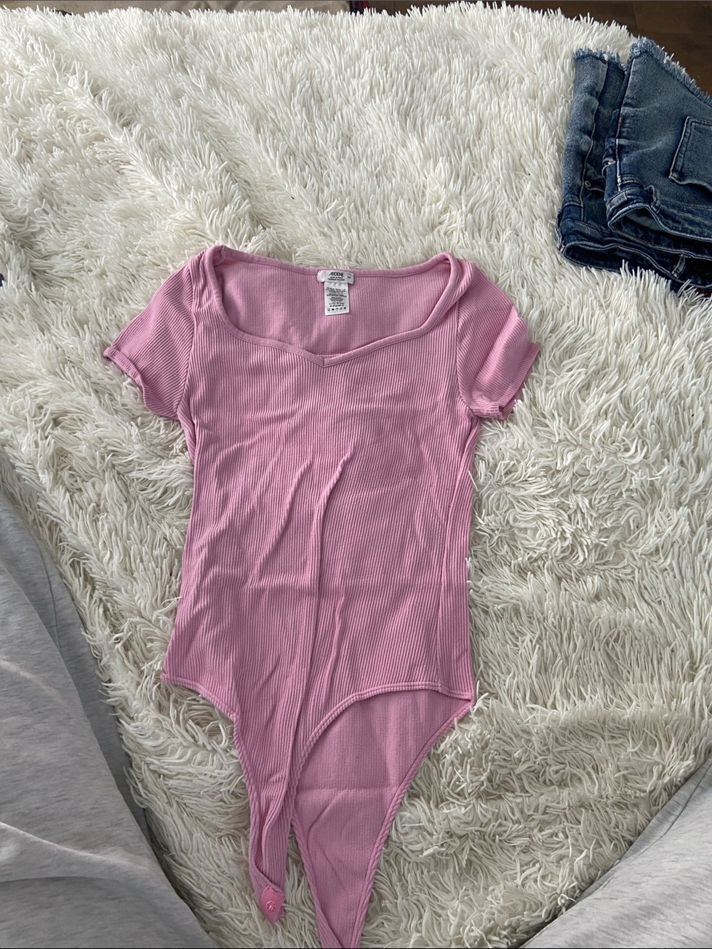 Ardene Pink Ribbed Short-Sleeve Bodysuit